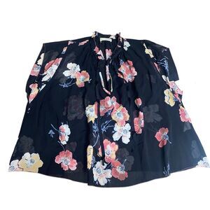 Ulla Johnson Saadi Georgette Black Floral Sheer Silk Blouse Noir Size 2 NWT